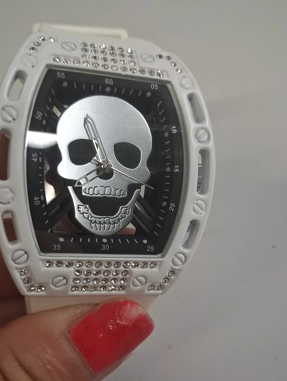 Mens Ed Hardy White Crystal Skull Watch